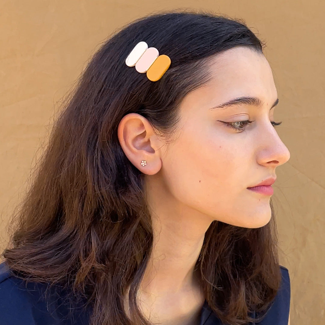 JAZZIC - Petite barrette ivoire, rose poudre & moutarde Rosematic