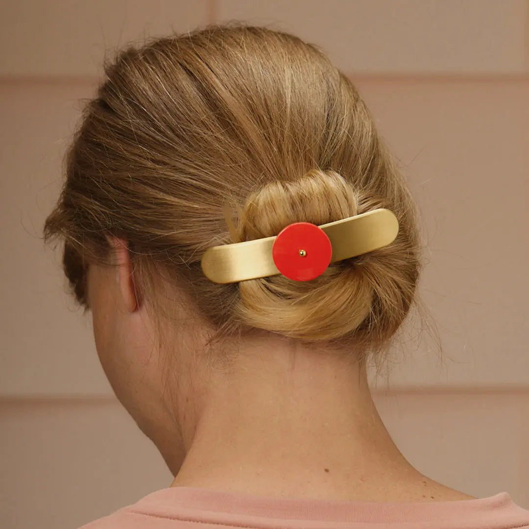 ICONIC - Grande barrette laiton doré & corail Rosematic