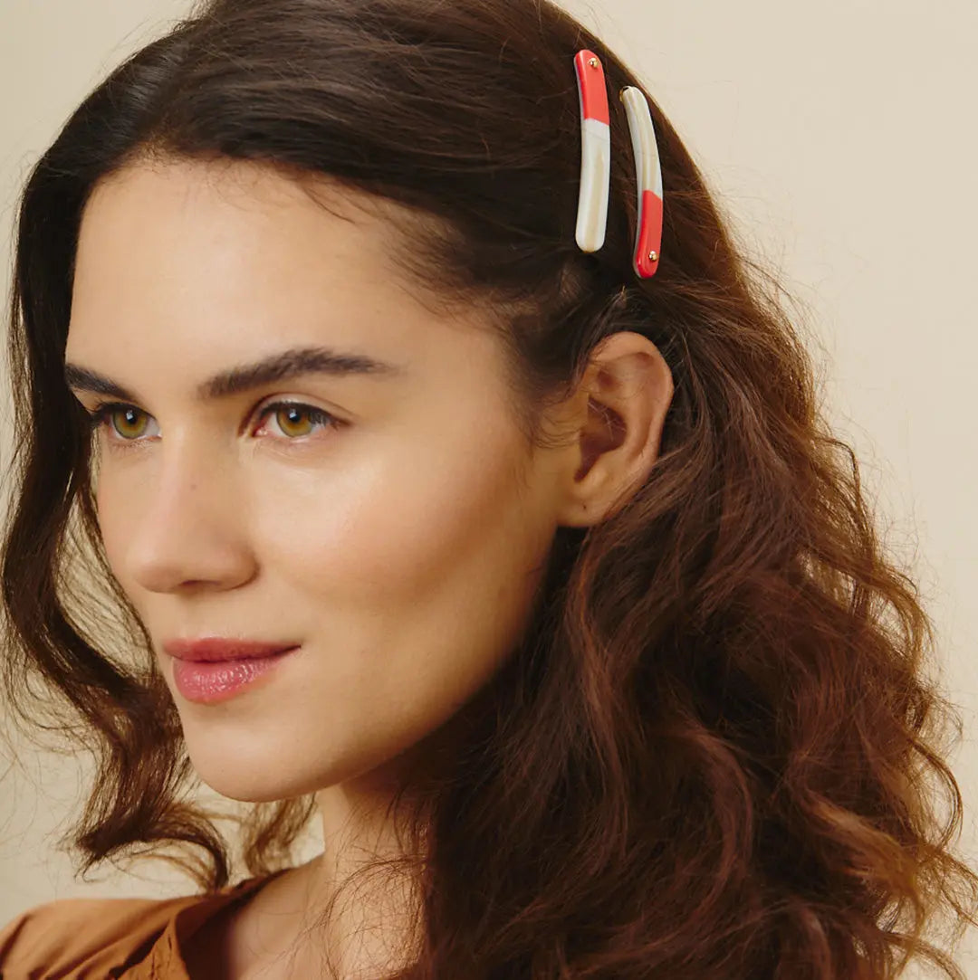 GRAPHIC - Petite barrette nacre & corail Rosematic