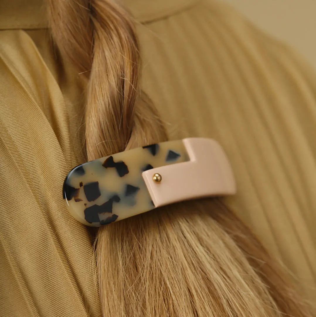 GRAPHIC - Grande barrette rose poudre & ecaille tokyo blanc Rosematic