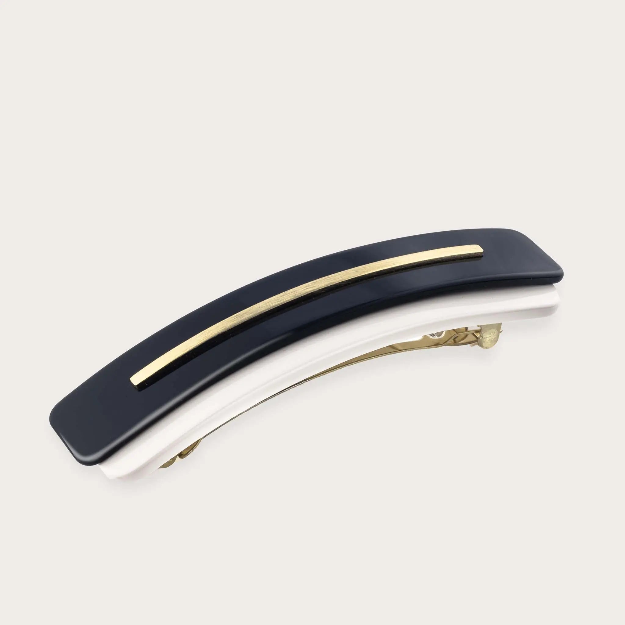 DORIC  - Grande barrette noire, ivoire & or brossé Rosematic